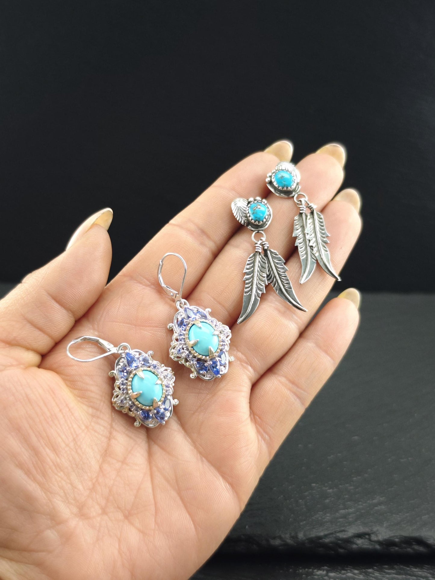 Turquoise Tanzanite Lever Back Earrings in Sterling Silver - Multi-Color Design