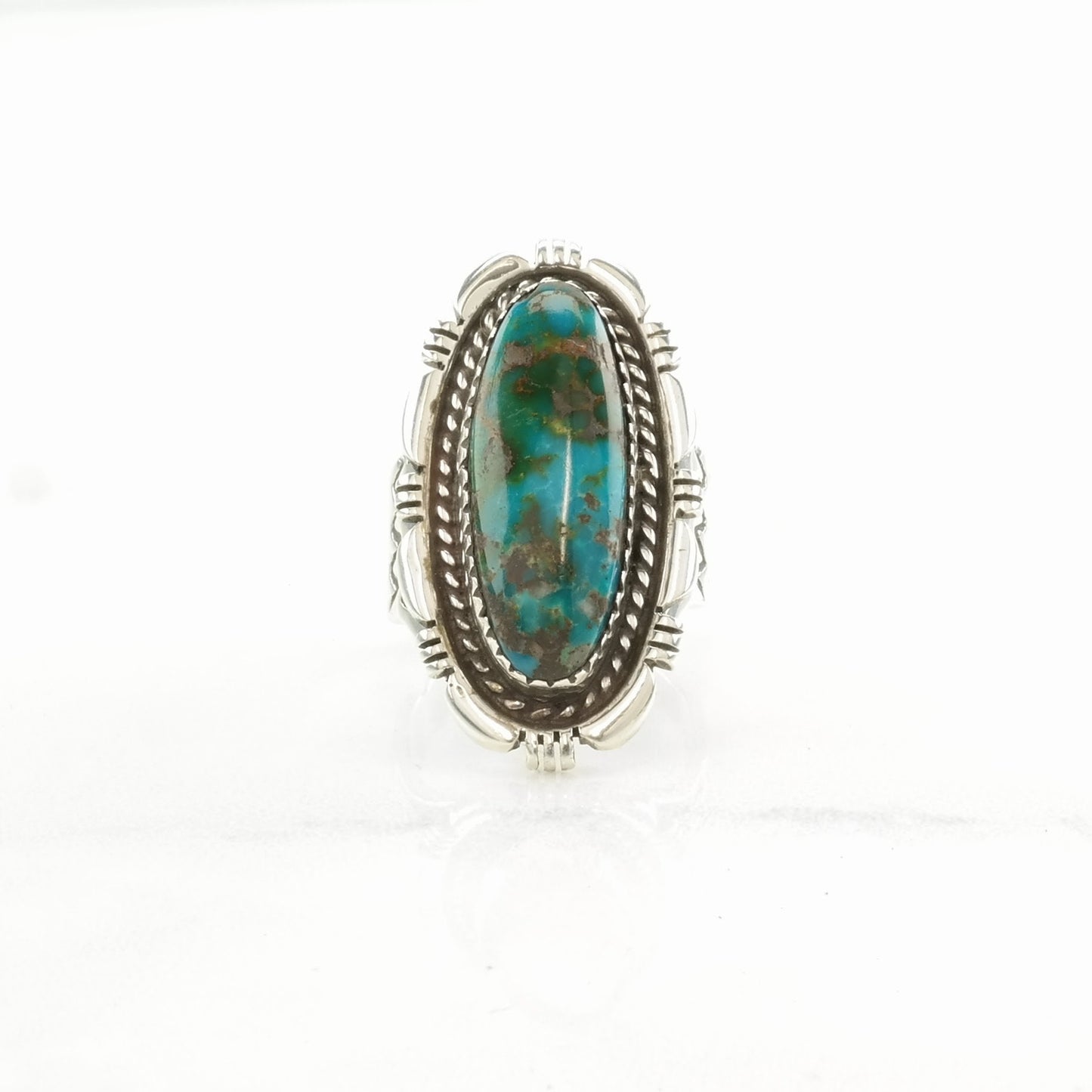 Native American Silver Ring Turquoise Stamped Sterling Blue Size 6 1/2