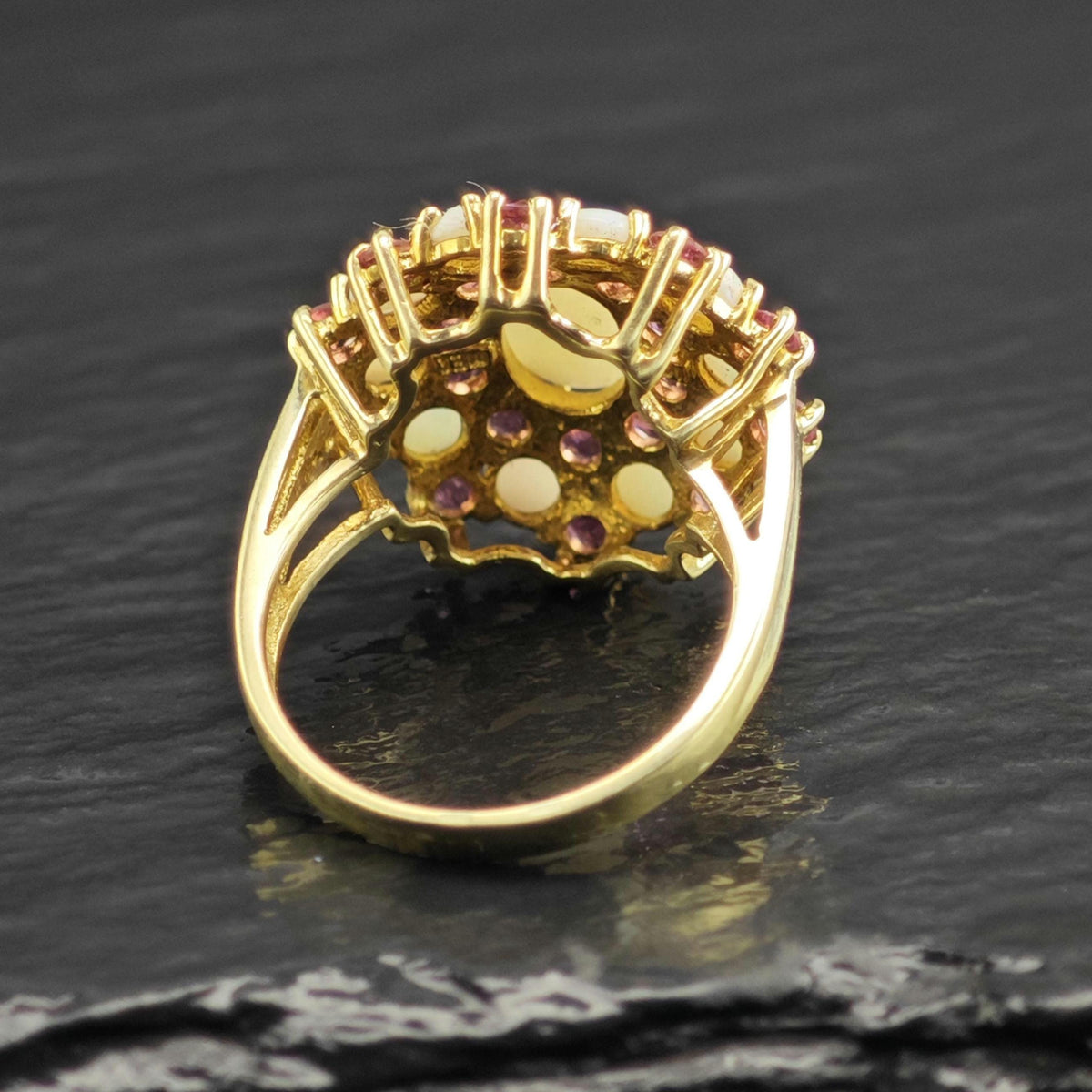 Natural Opal Pink Tourmaline Cluster 10K Gold Ring Sz 6 3/4 R6767
