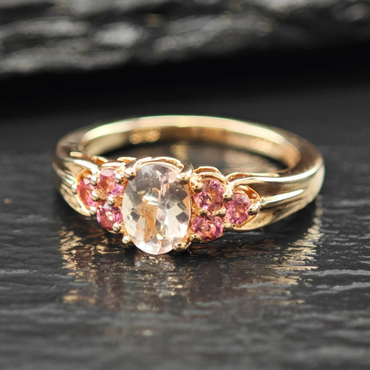 Natural Pink Garnet Rose Gold Plated Ring Sterling Silver Sz 6 R6172