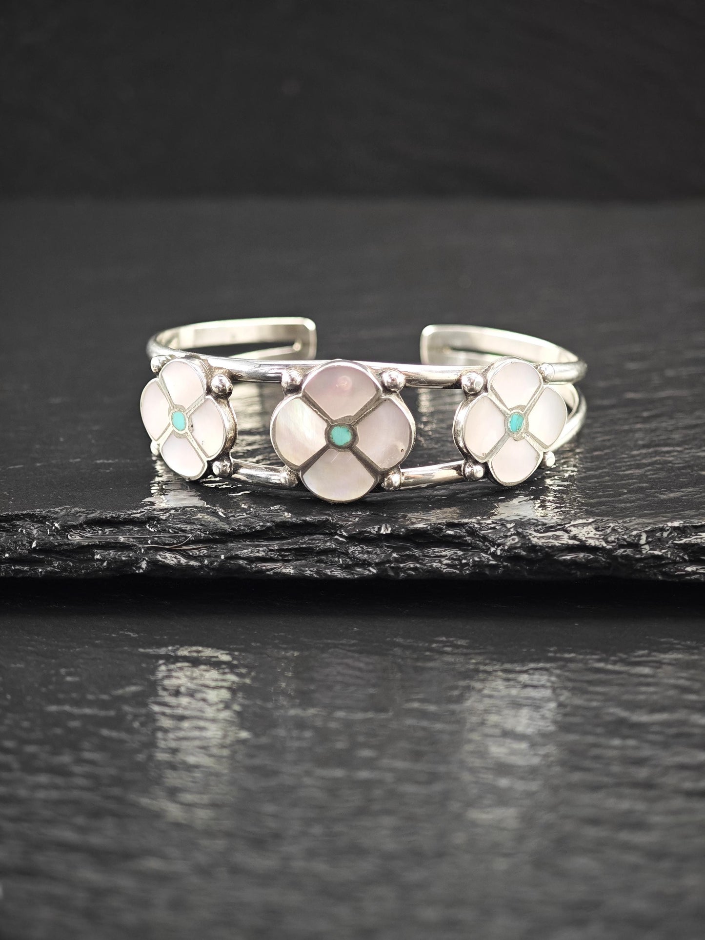 Zuni, Native American MOP, Inlay Cuff Bracelet Sterling Silver