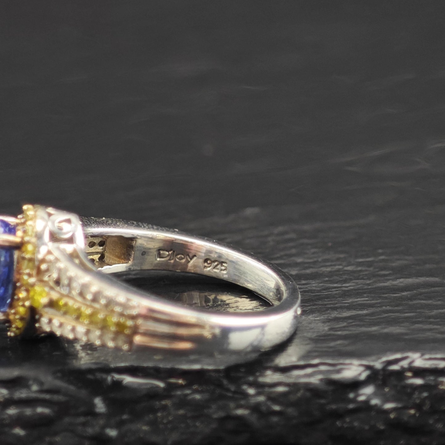 Tanzanite White & Yellow Diamond Sterling Silver Ring Sz 5 R6587