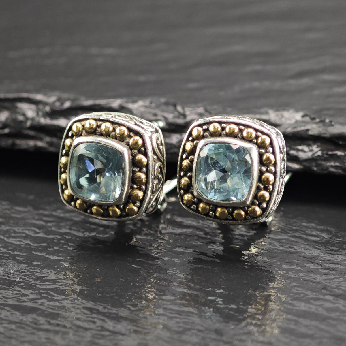 Topaz 18K Gold Accent Sterling Silver Omega/Stud Earrings ER3226