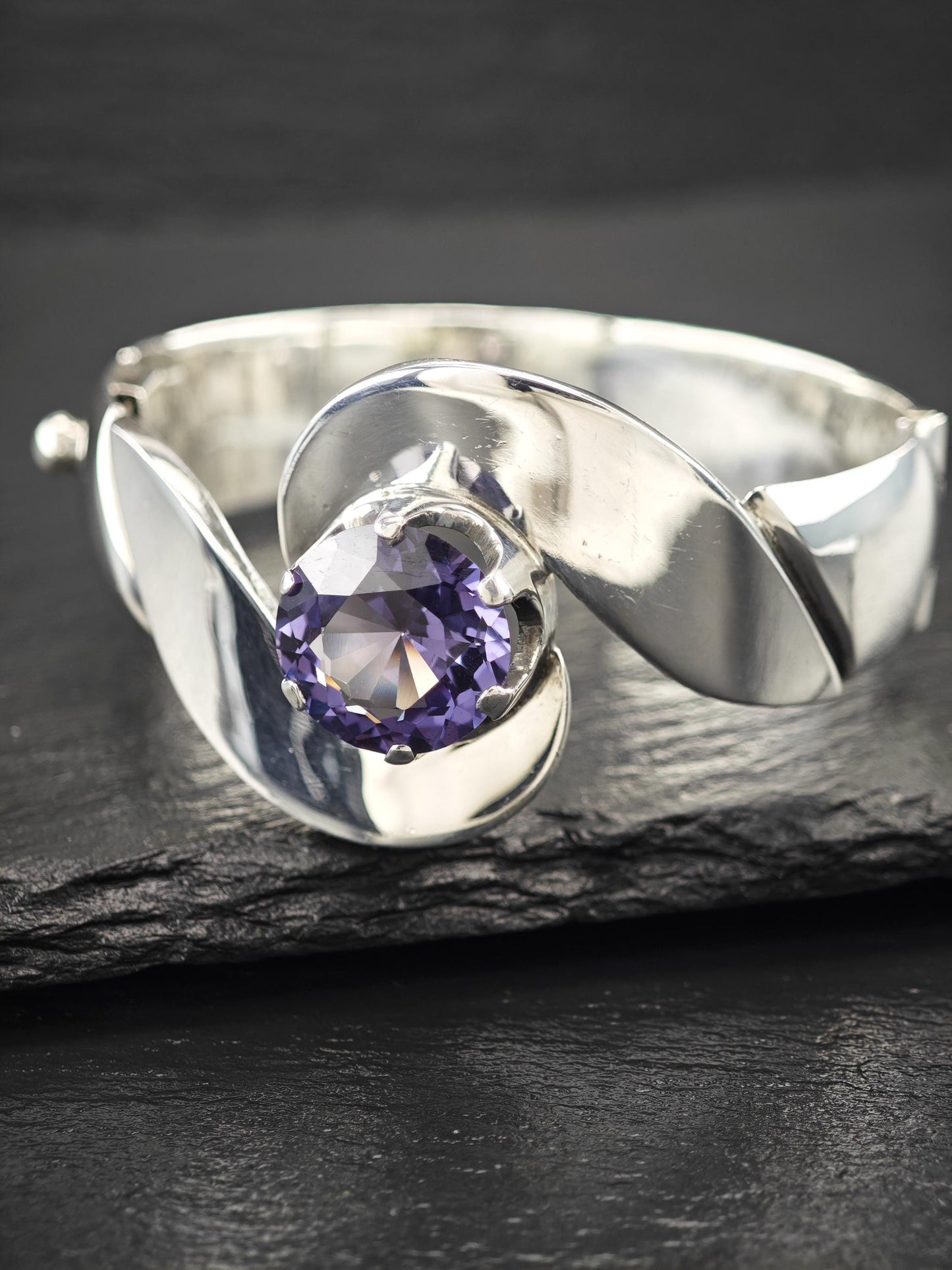Synthetic Alexandrite Ballesteros Taxco Bangle Bracelet Sterling Silver