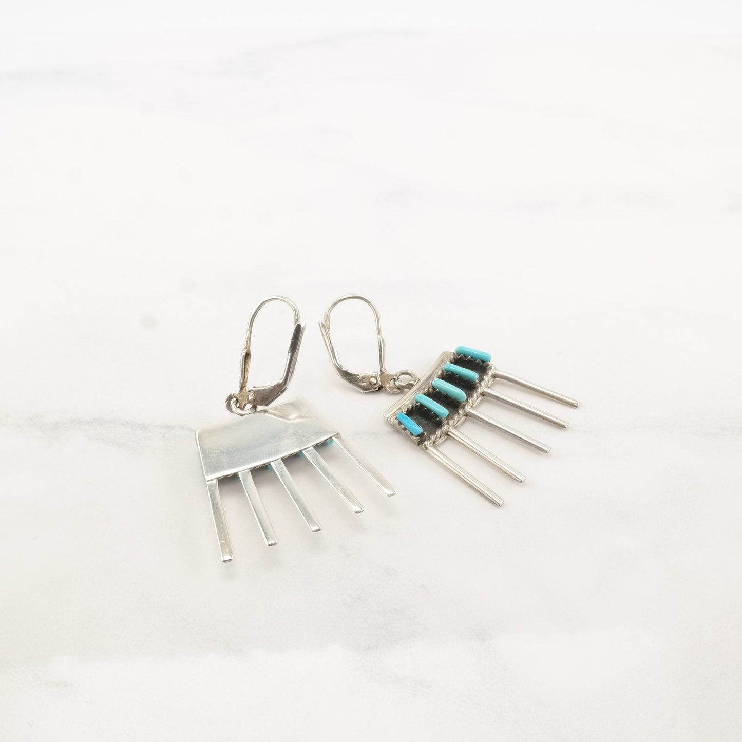 Native American Sterling Silver Turquoise Zuni Earrings Levers