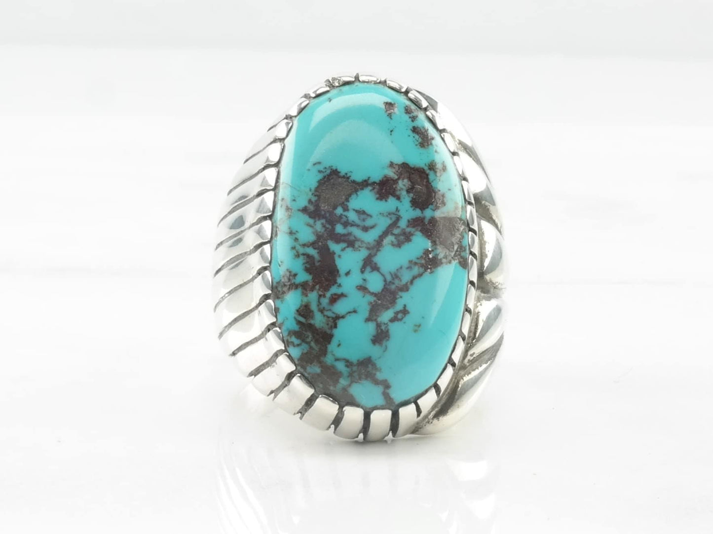 Important Zuni Sterling Silver Ring Turquoise Blue Size 10