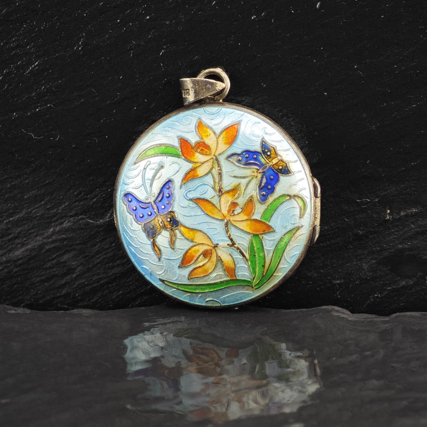 Enamel Floral Locket Pendant Sterling Silver P3045