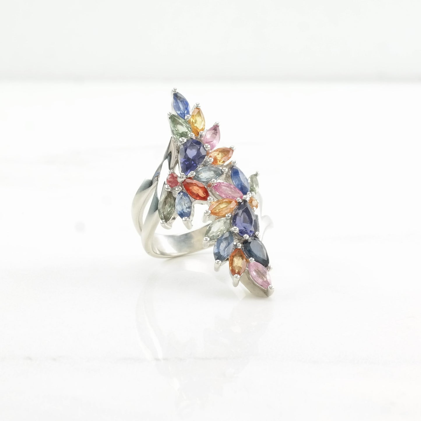 Sterling Silver Ring Rainbow Sapphire, Tanzanite Cocktail Multi Color Size 7