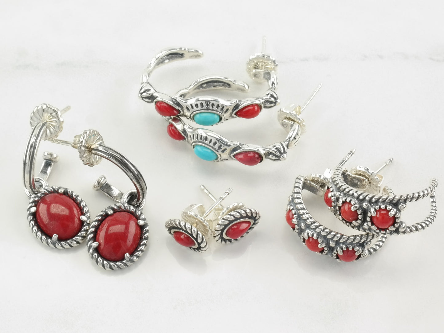 Choice of Carolyn Pollack Sterling Silver, Turquoise, Coral, Earrings, Hoops, Studs