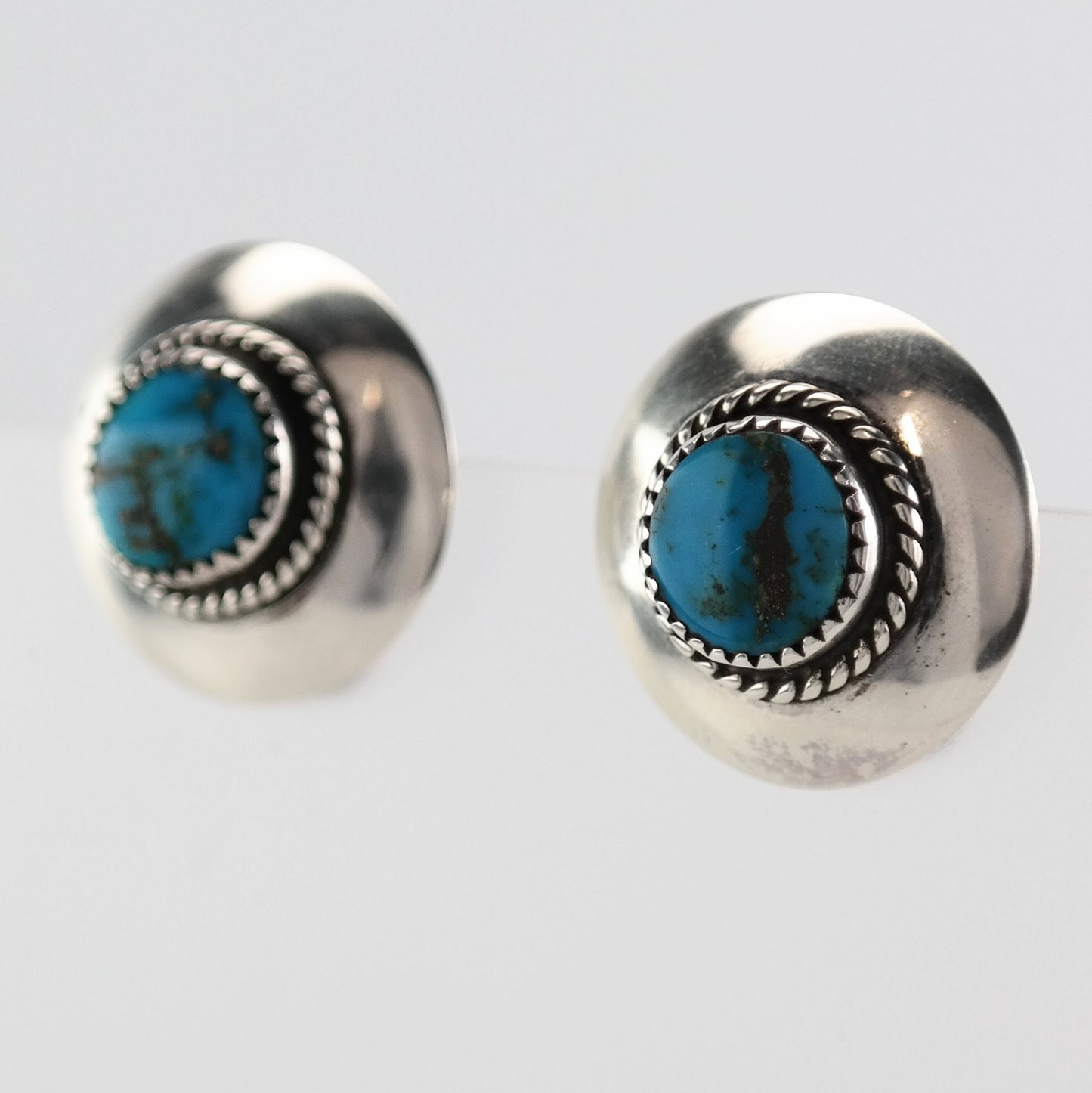 Native American Sterling Silver Turquoise Shield Earrings Clip on