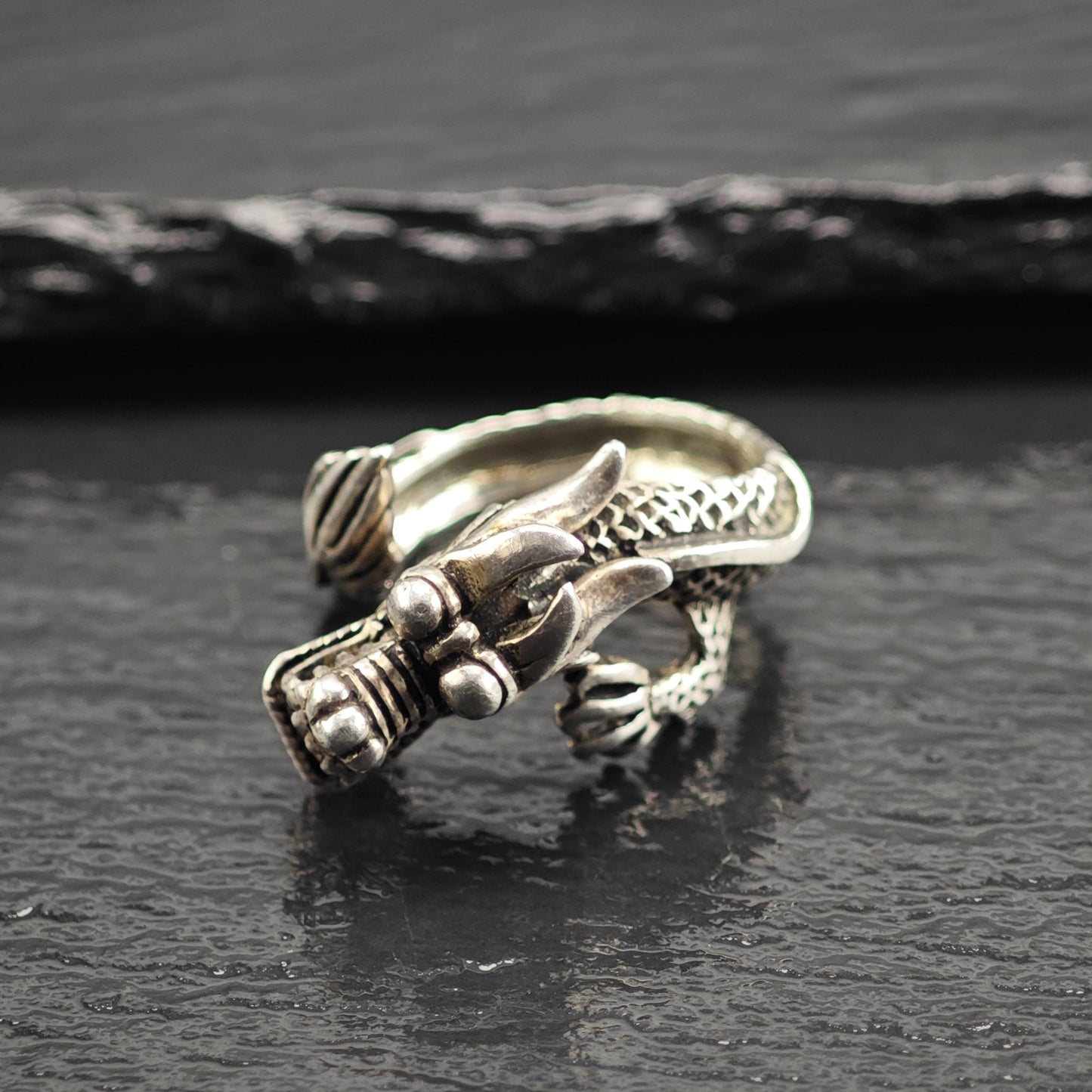Oxidized Chinese Dragon Bypass Sterling Silver Ring Sz 8 R6717