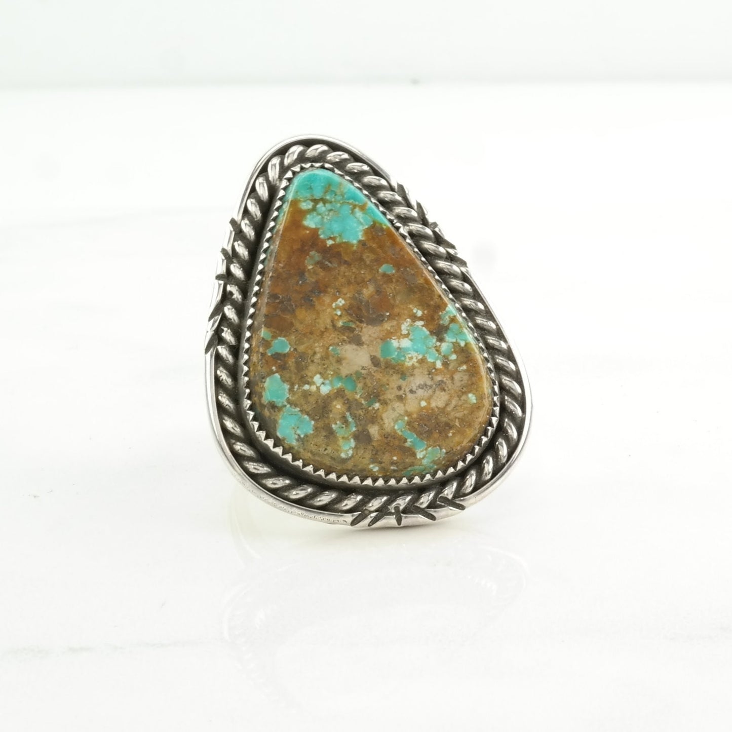 Native American Silver Ring Turquoise Heavy Matrix Sterling Blue Size 9