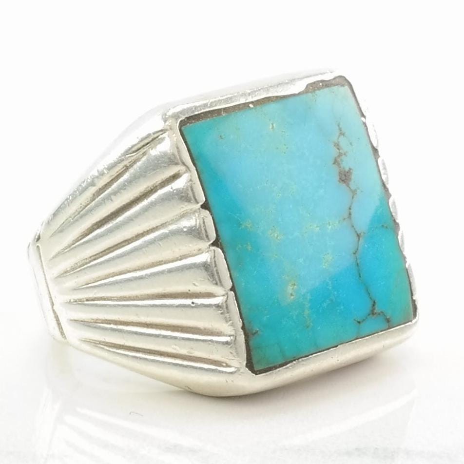 Vintage Sterling Silver Ring Turquoise Rectangular Blue Size 8 3/4