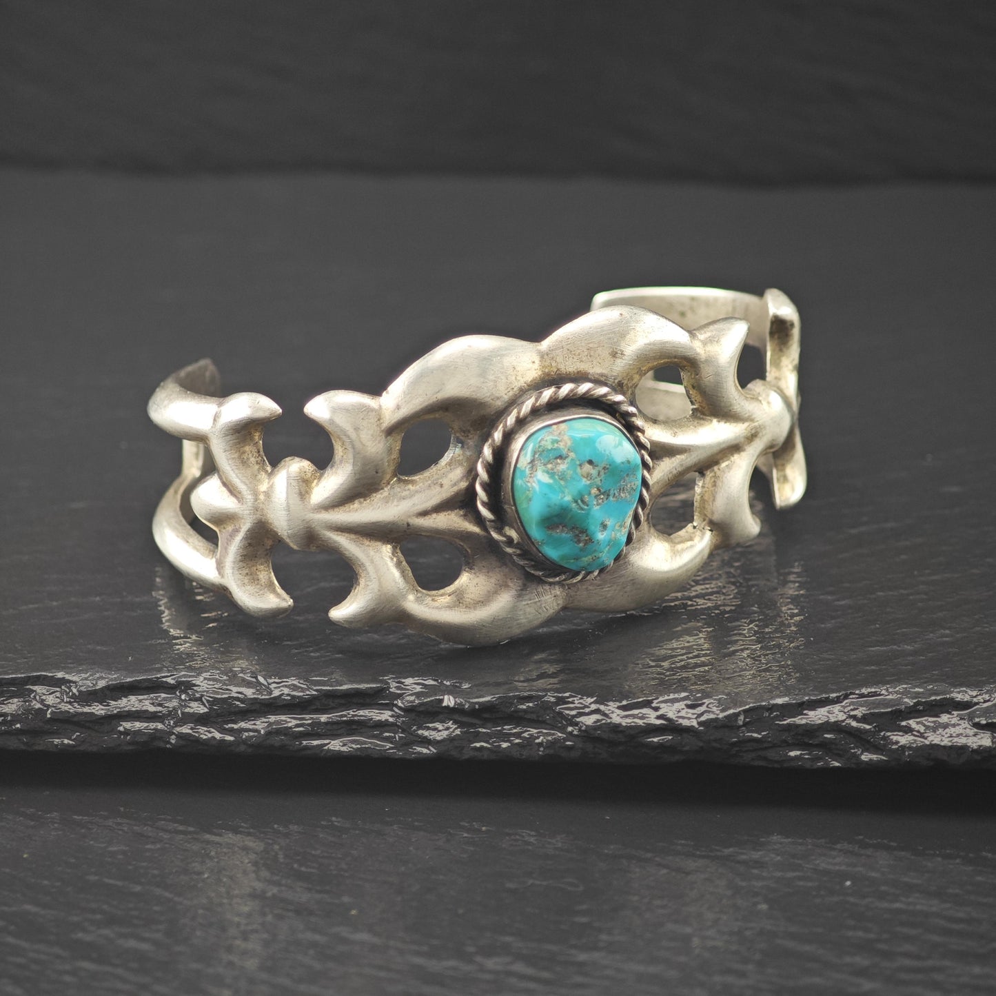 Native American Sandcast Turquoise Cuff Bracelet Sterling Silver