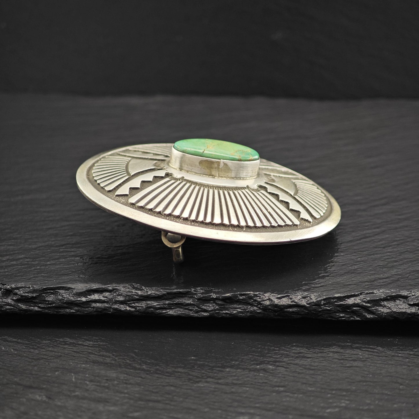 Turquoise Overlay Belt Buckle by Henry Morgan Native American Sterling Silver