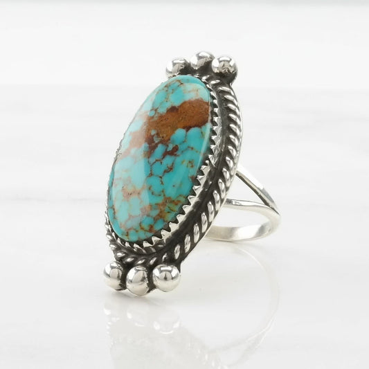 Vintage Native American Silver Ring Turquoise Navette Sterling Blue Size 6 1/4