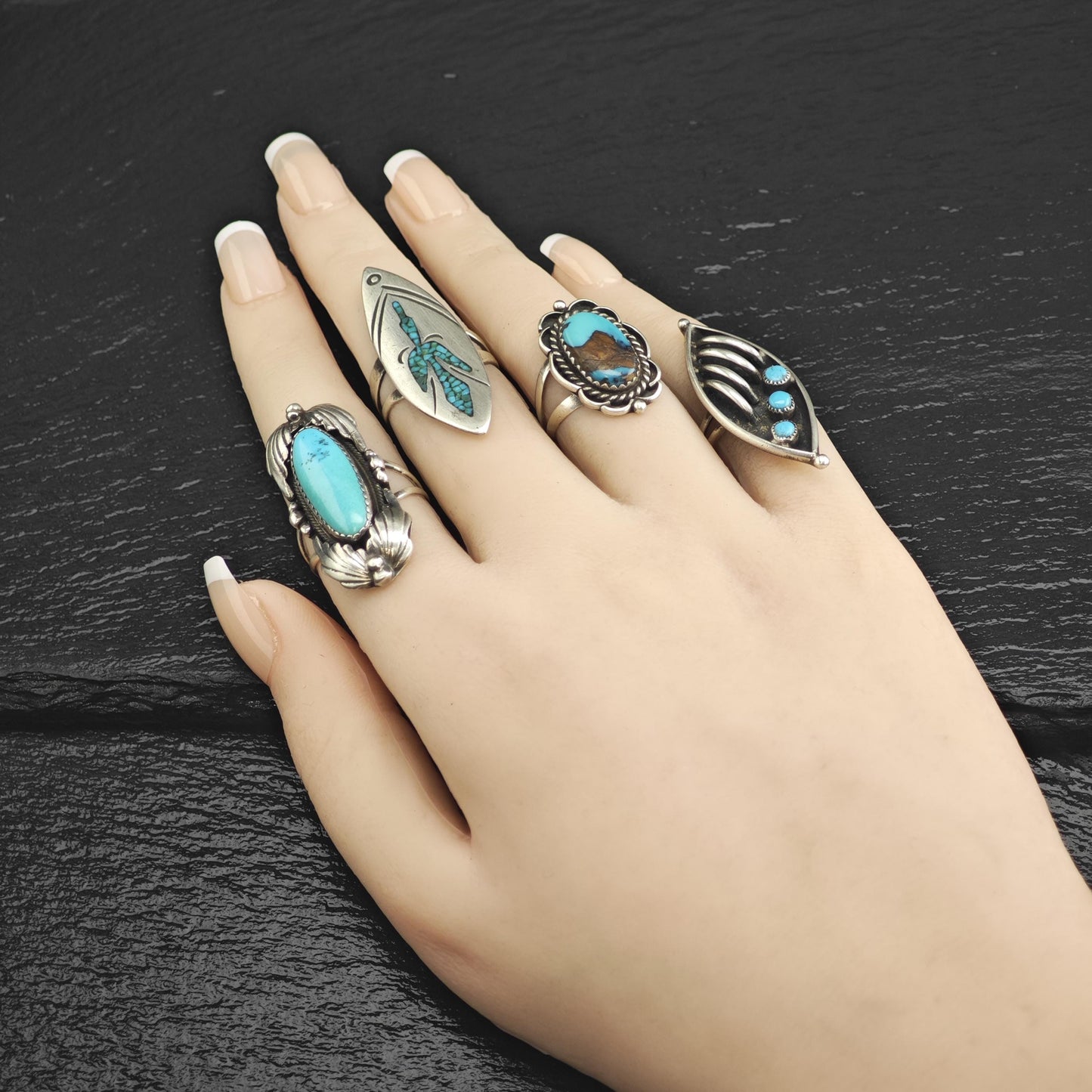Native American Bisbee Turquoise Detailed Bezel Sterling Silver Ring Sz 6 R6651