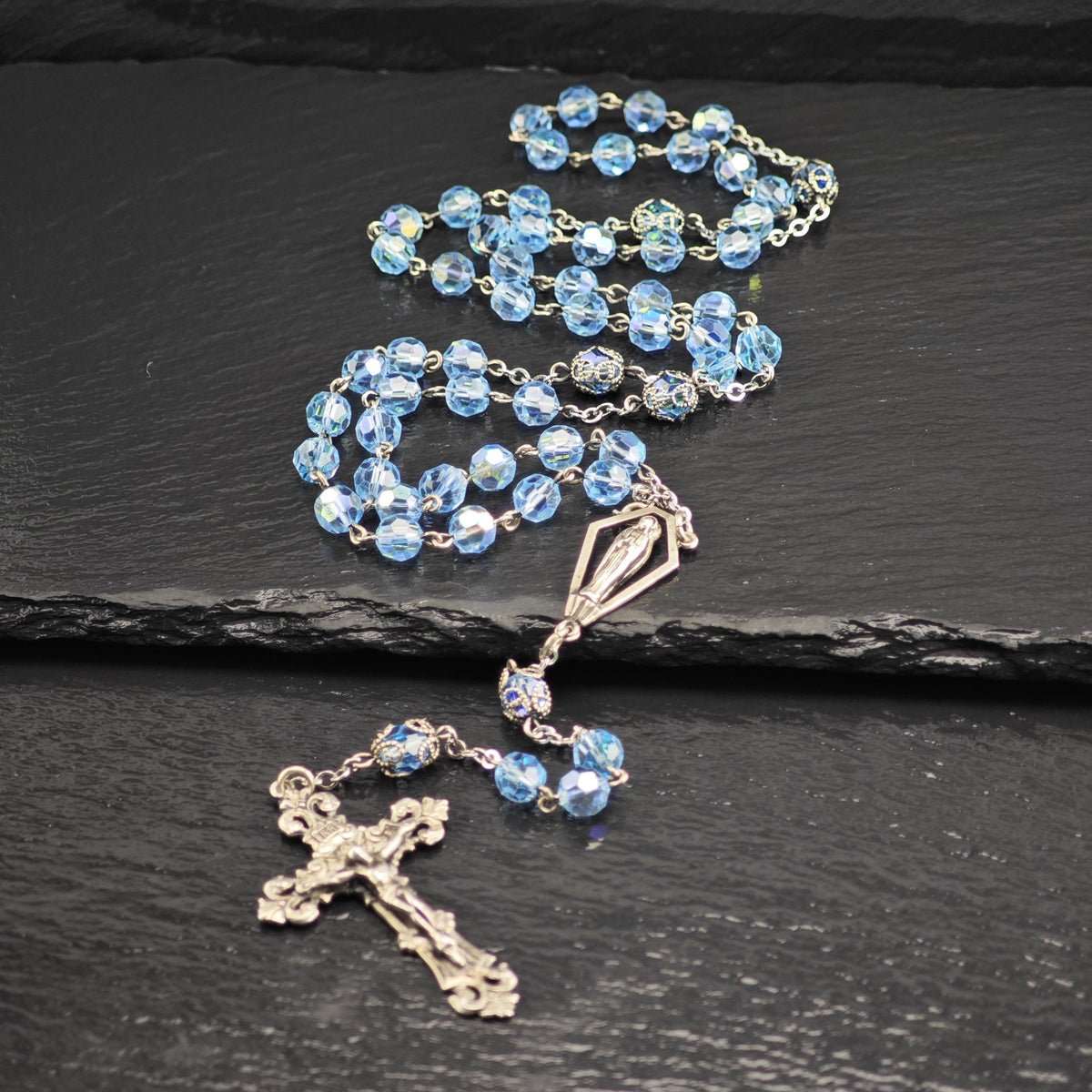Blue Rosary Necklace Sterling Silver N2785