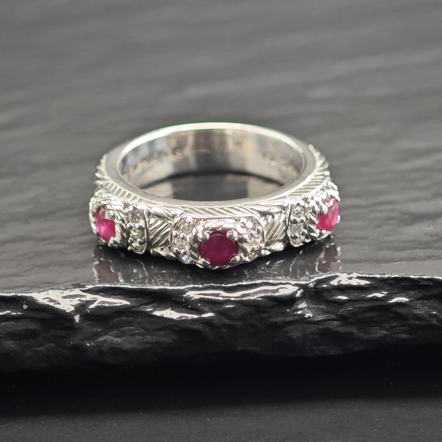 Judith Ripka Ruby, CZ Band Sterling Silver Ring Sz 6 R6695