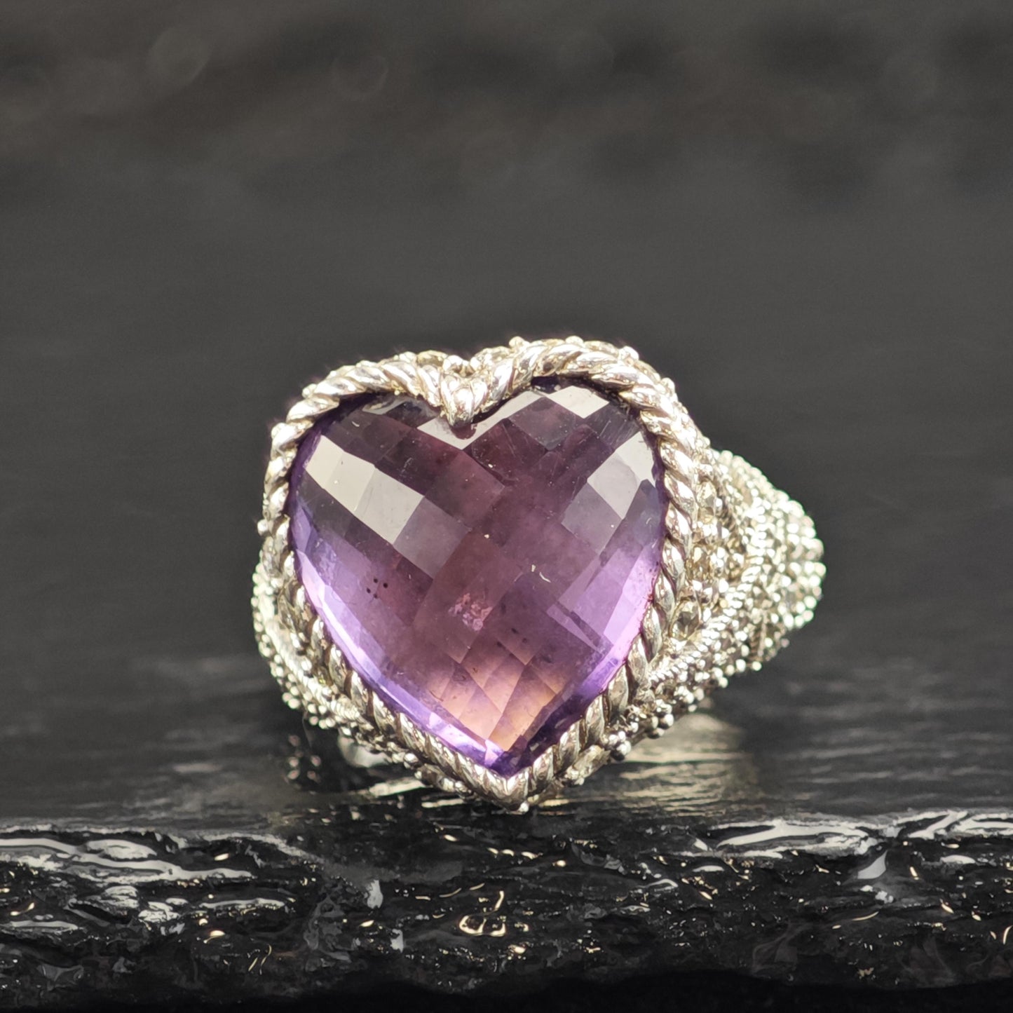 Purple Quartz Heart Doublet Sterling Silver Ring Sz 6 R6607