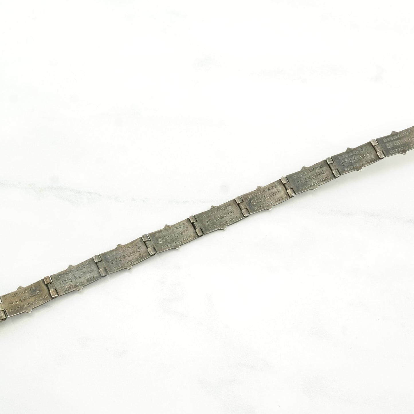 Memorial Antique, 1915 Sterling Silver Line Bracelet Engraved, Initials