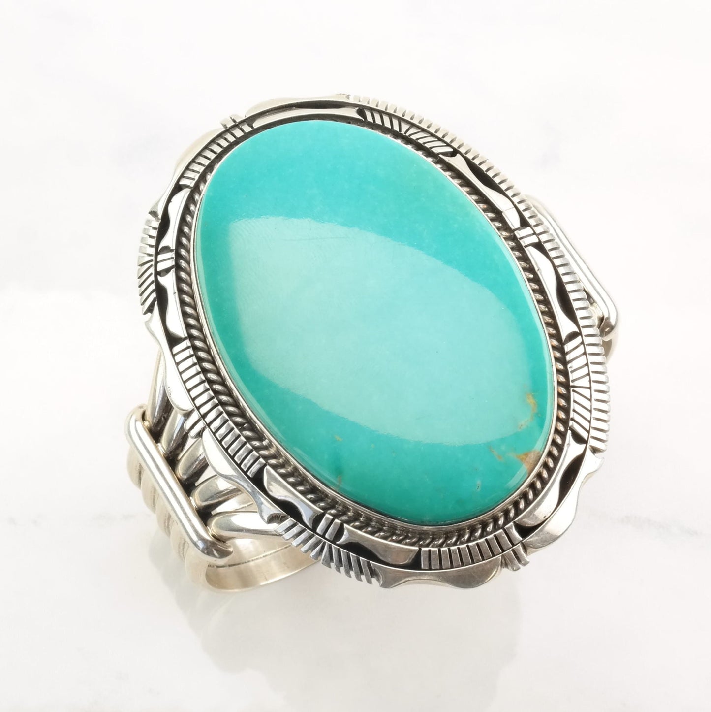 Eugene Belone Sterling Silver Cuff Bracelet Large Turquoise Cabochon American Mine