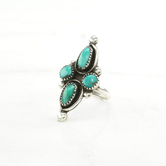 Vintage Zuni Silver Ring Turquoise Cluster Sterling Blue Size 5