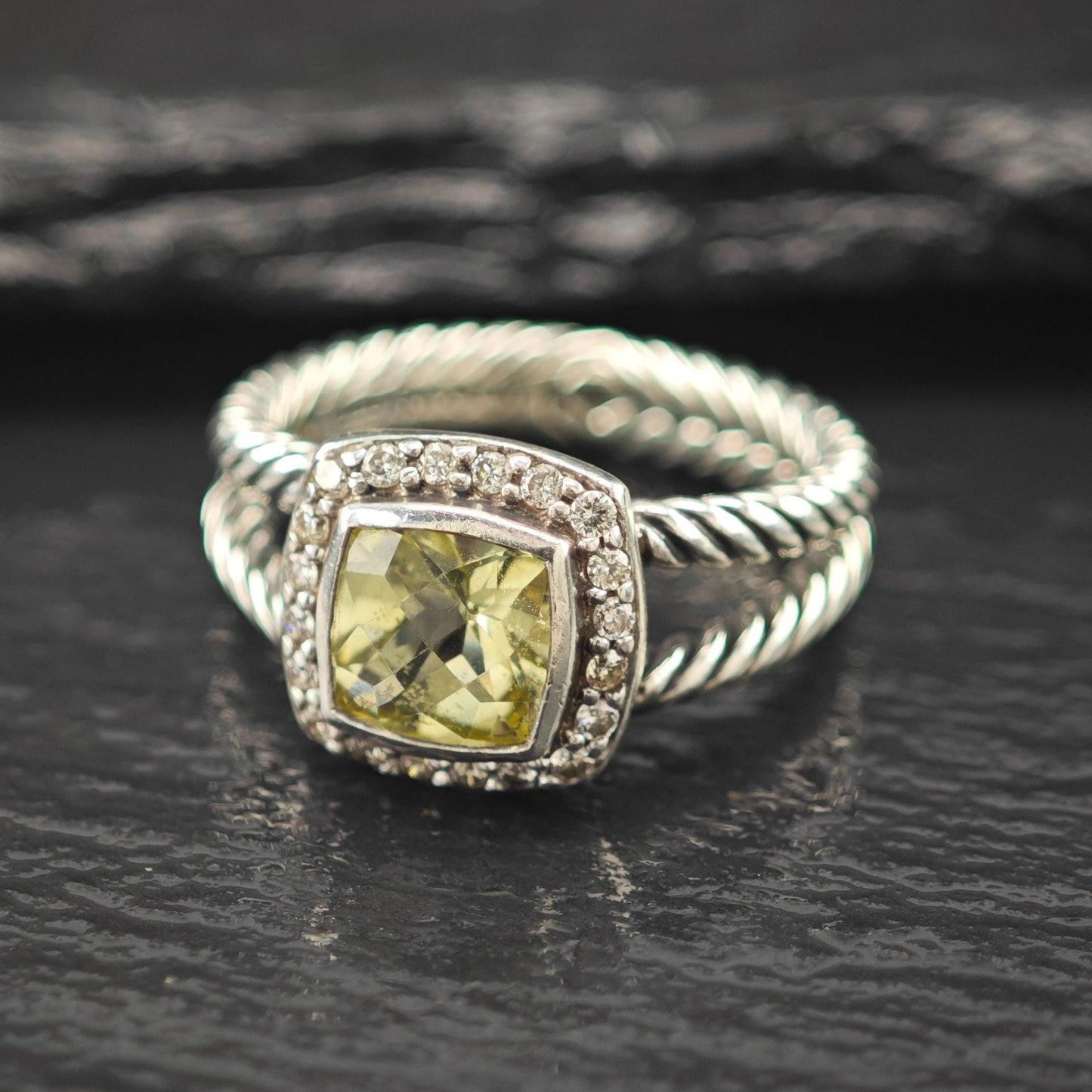 David Yurman Albion Prasiolite Diamond Ring Sterling Silver