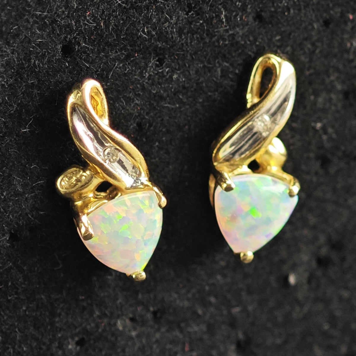 Lab Opal, Diamond Chip 10K Gold Stud Earrings ER3223