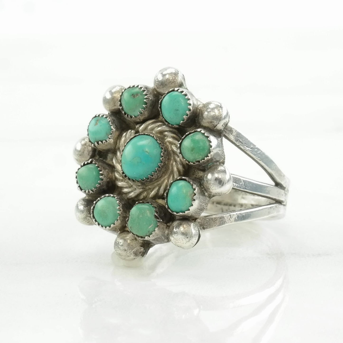 Native American Silver Ring Turquoise Cluster Sterling Size 6 1/2