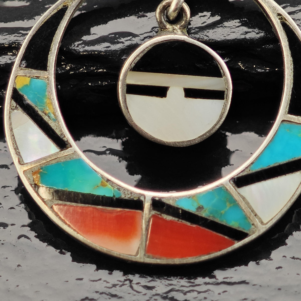 Native American Sunface Multistone Inlay Sterling Silver Pendant P3163