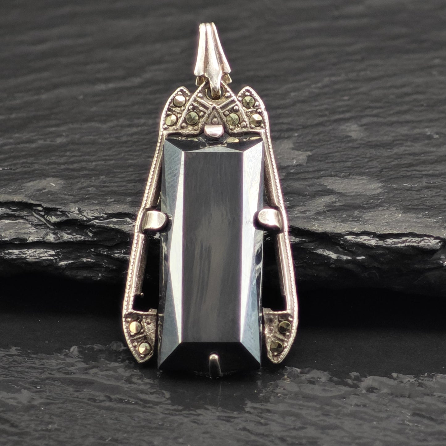 Art Deco Hematite Pendant Sterling Silver P3071