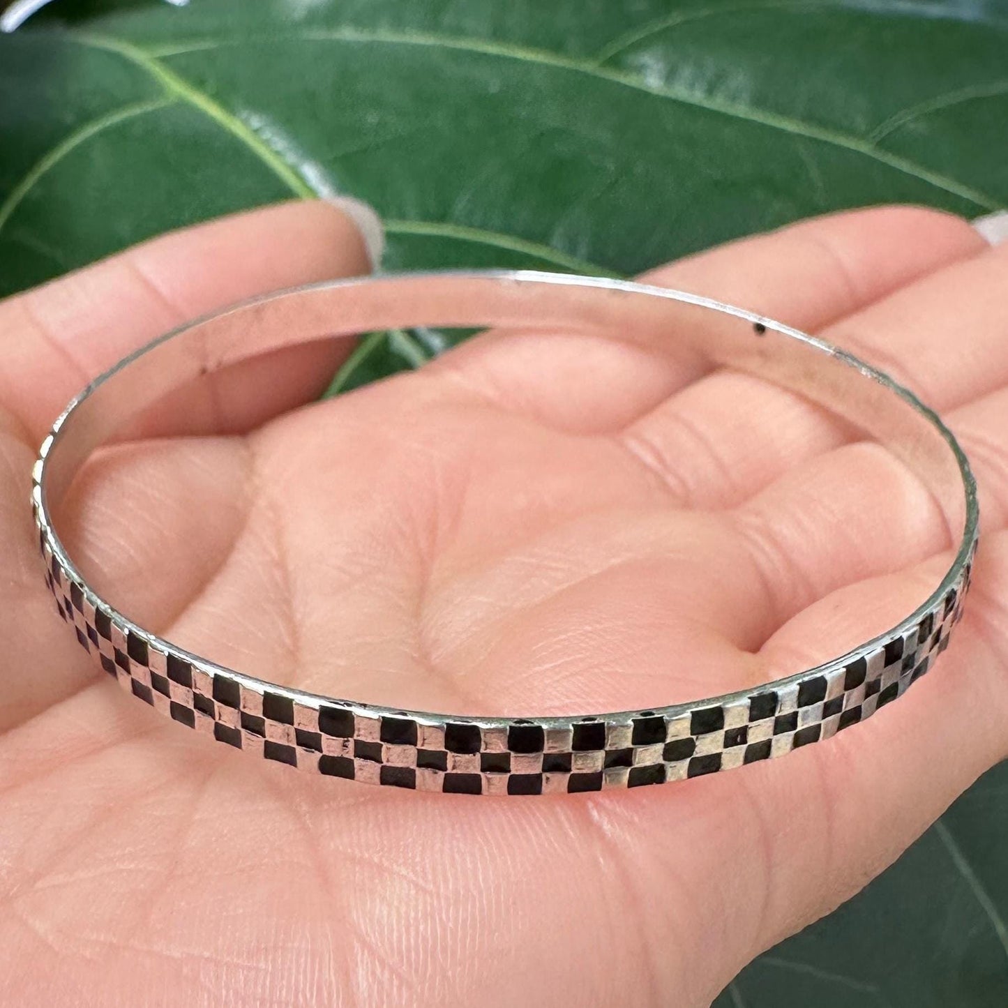 Poland 5mm Black Enamel, Sterling Silver Bangle Bracelet