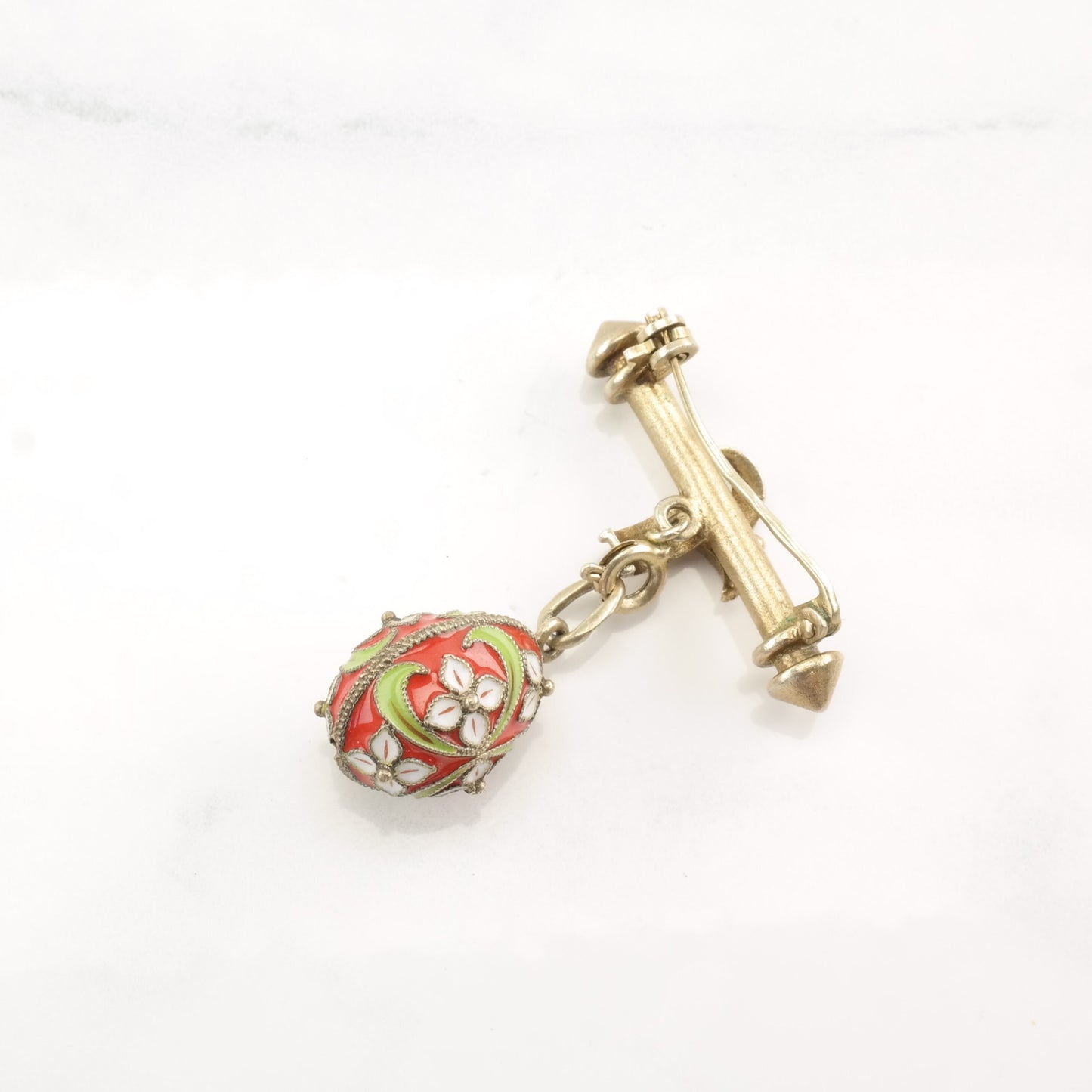 Enamel Brooch Soviet Egg Pendant Sterling Silver Dangle