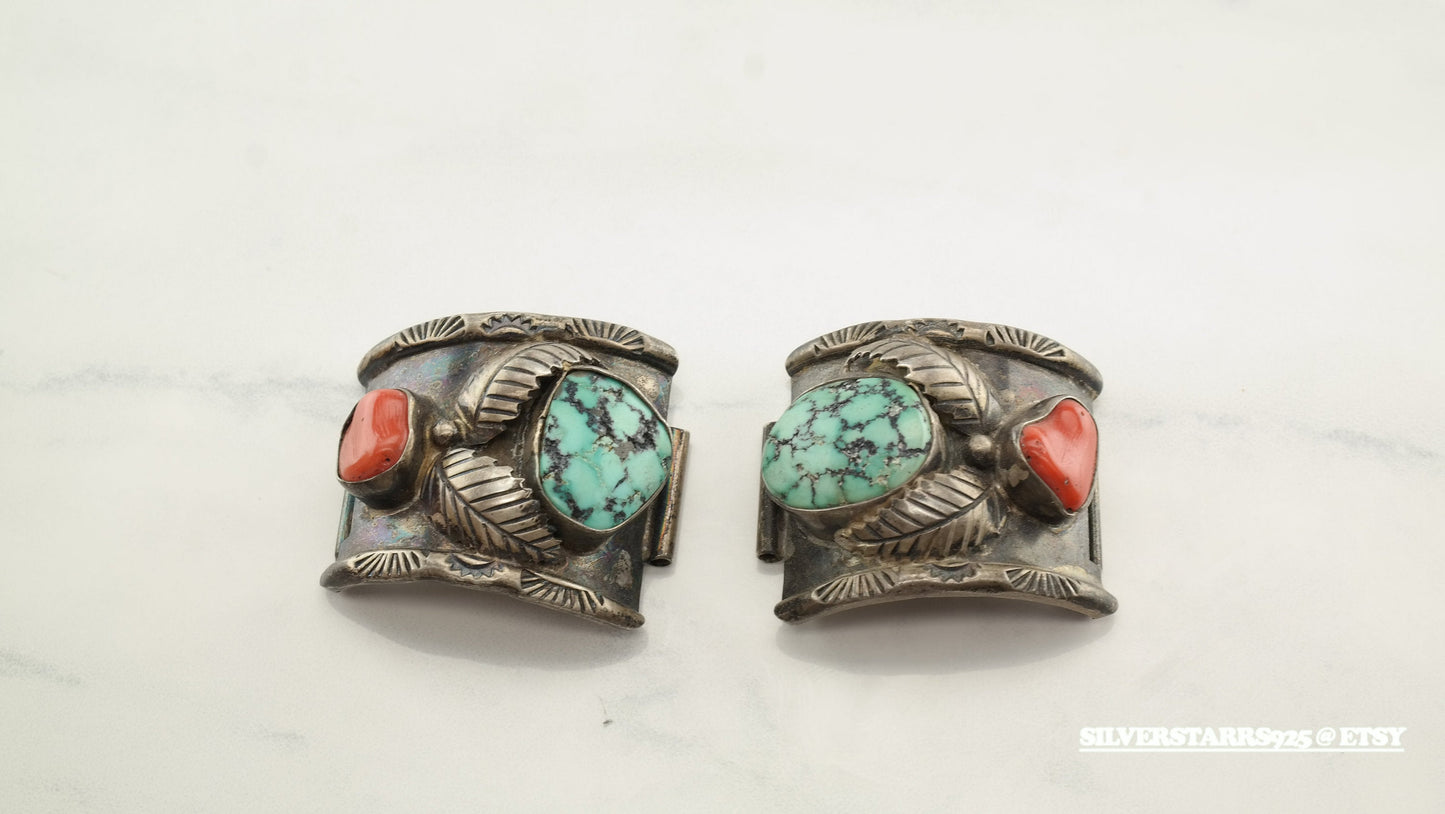 Native American Turquoise Silver Watch Cuffs Sterling New Lander Coral