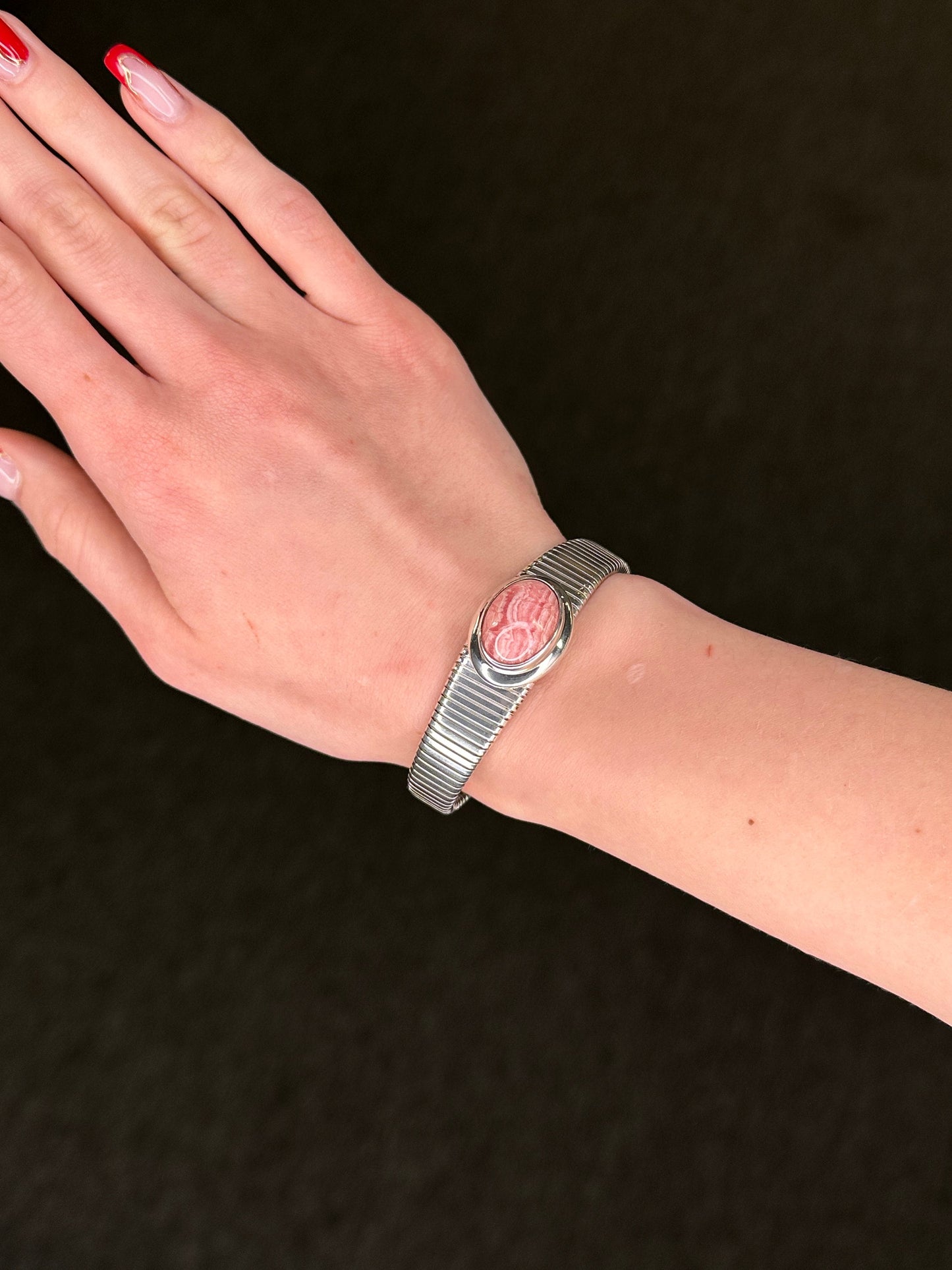 ESPO Sterling Silver Cuff Bracelet Rhodochrosite Oval