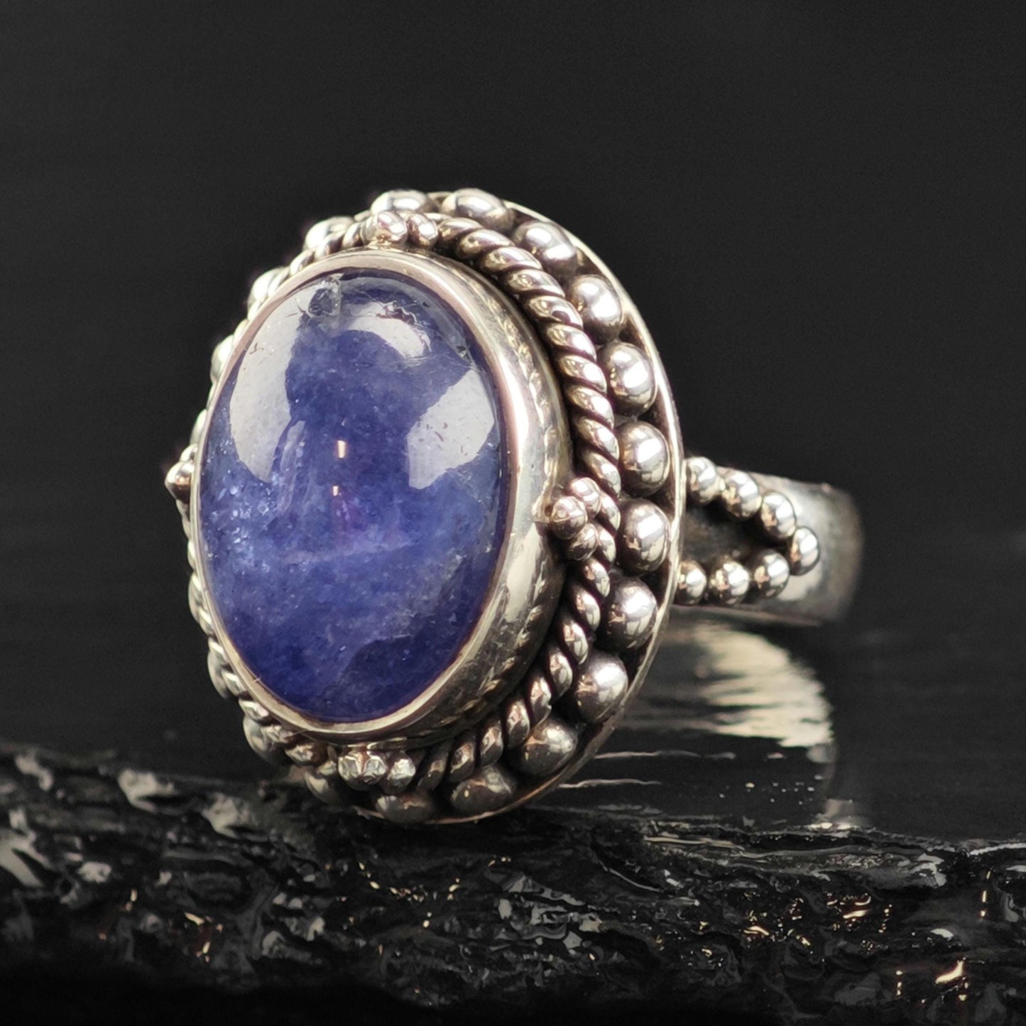Samuel B Tanzanite Cabochon Ring Sterling Silver Sz 8 R6578