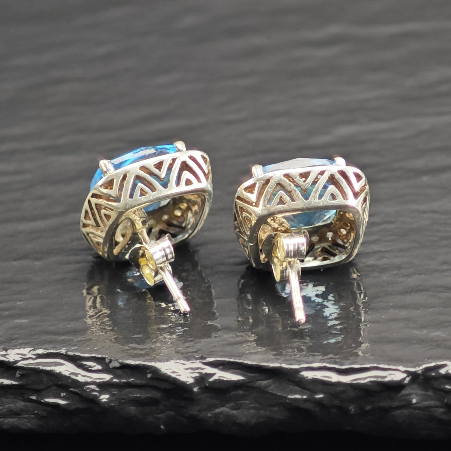 Designer Topaz & Diamond Stud Sterling Silver Earrings ER3119