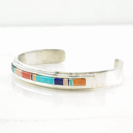 Native American Sterling Silver Cuff Bracelet Multi Gem