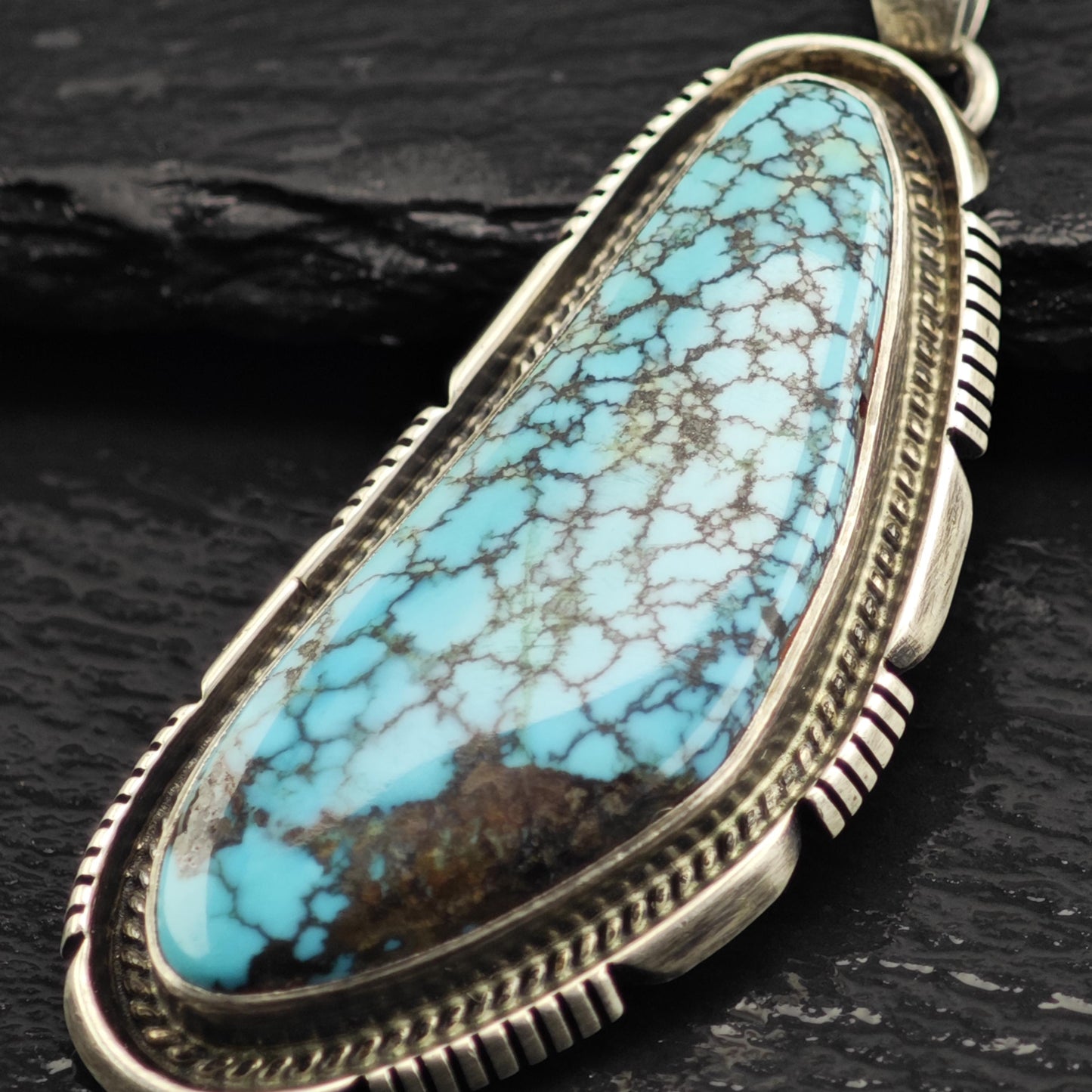 Michael Perry Spiderweb Turquoise Sterling Silver Pendant P3077