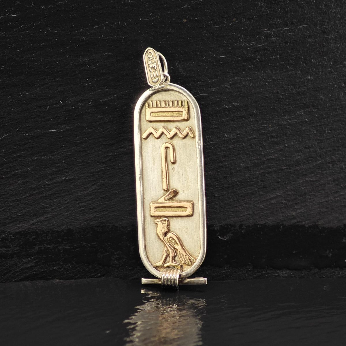 Large Egyptian Cartouche Gold Accent Sterling Silver Pendant P3095