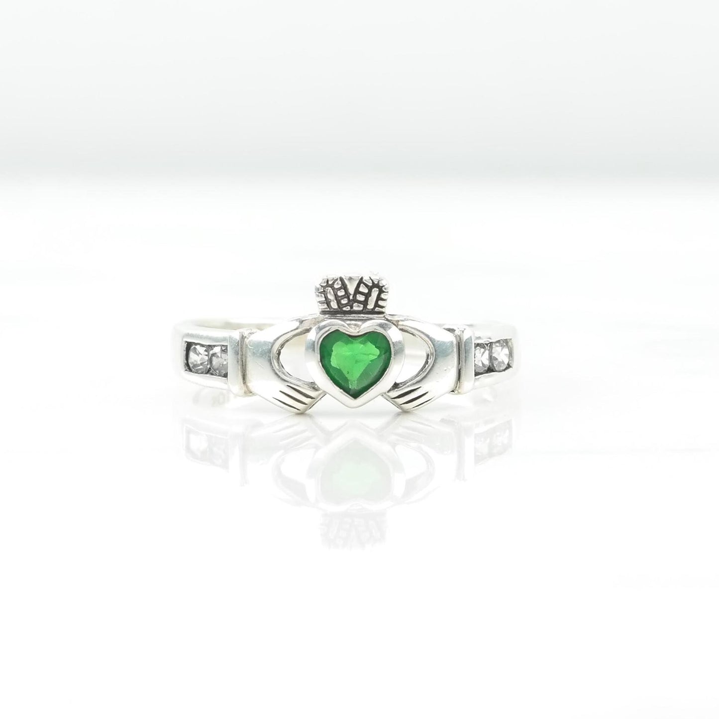 Vintage Solvar Claddagh Sterling Silver Ring Heart Green Size 7