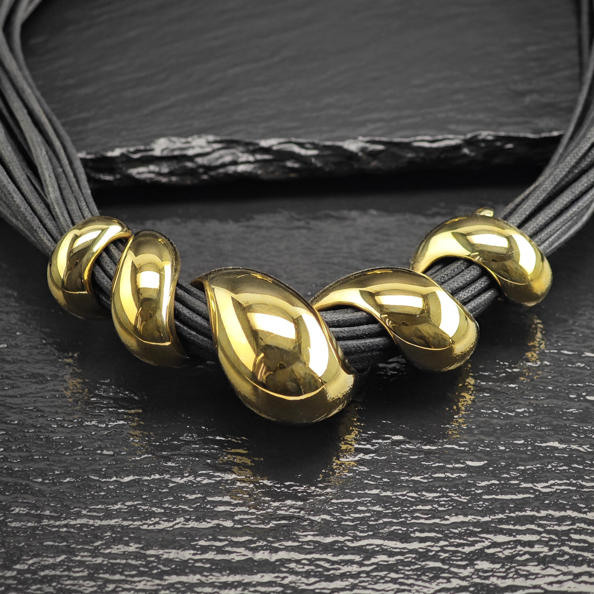 Multistrand Leather Cord & Gold Plated Twist Sterling Silver Necklace N2779
