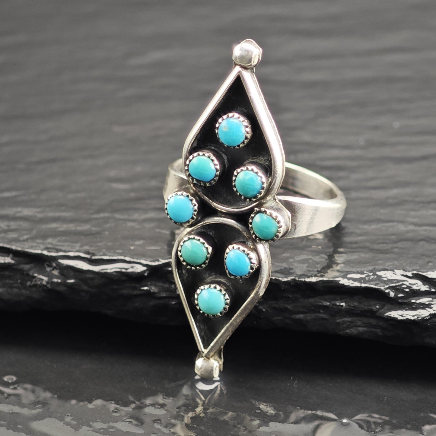 Vintage Zuni Petit Point Turquoise Sterling Silver Ring Sz 7 R6648