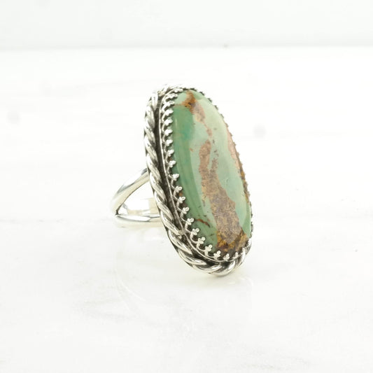 Southwest Silver Ring Turquoise Large Sterling Green Size 9