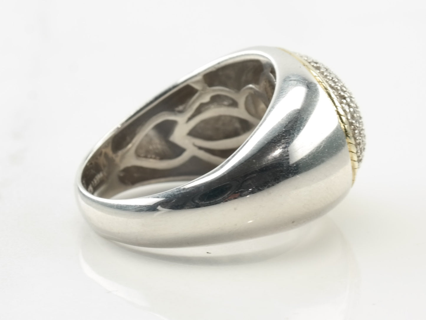 Vintage Sterling Silver Ring Diamond Oval Gold Accent White Size 8 1/4