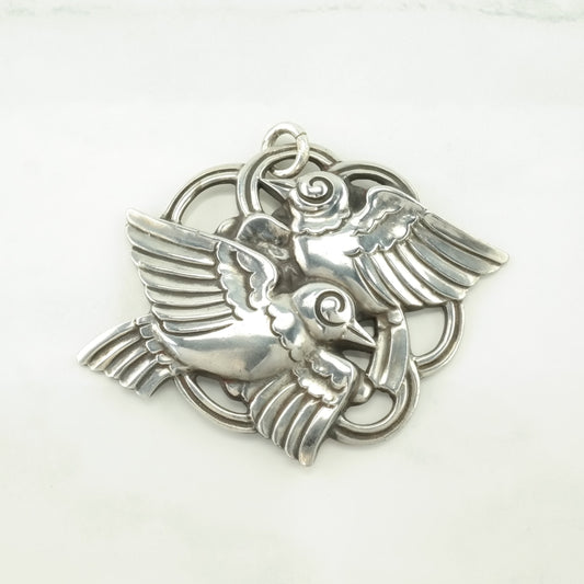 1930's, Tiffany & Co Birds, Sparrows Sterling Silver Pendant