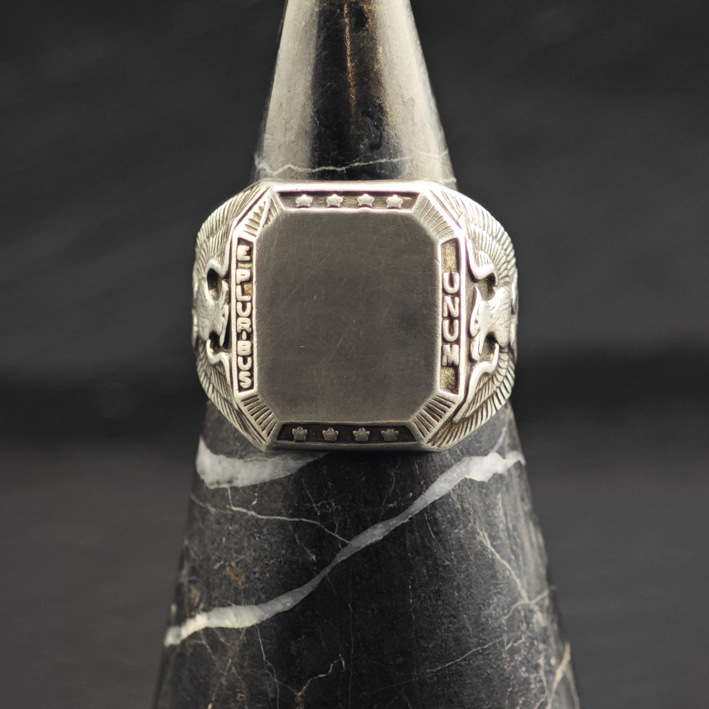 Art Deco Eagle Signet Eploribus Unum Sterling Silver Ring Sz 10 3/4 R6720