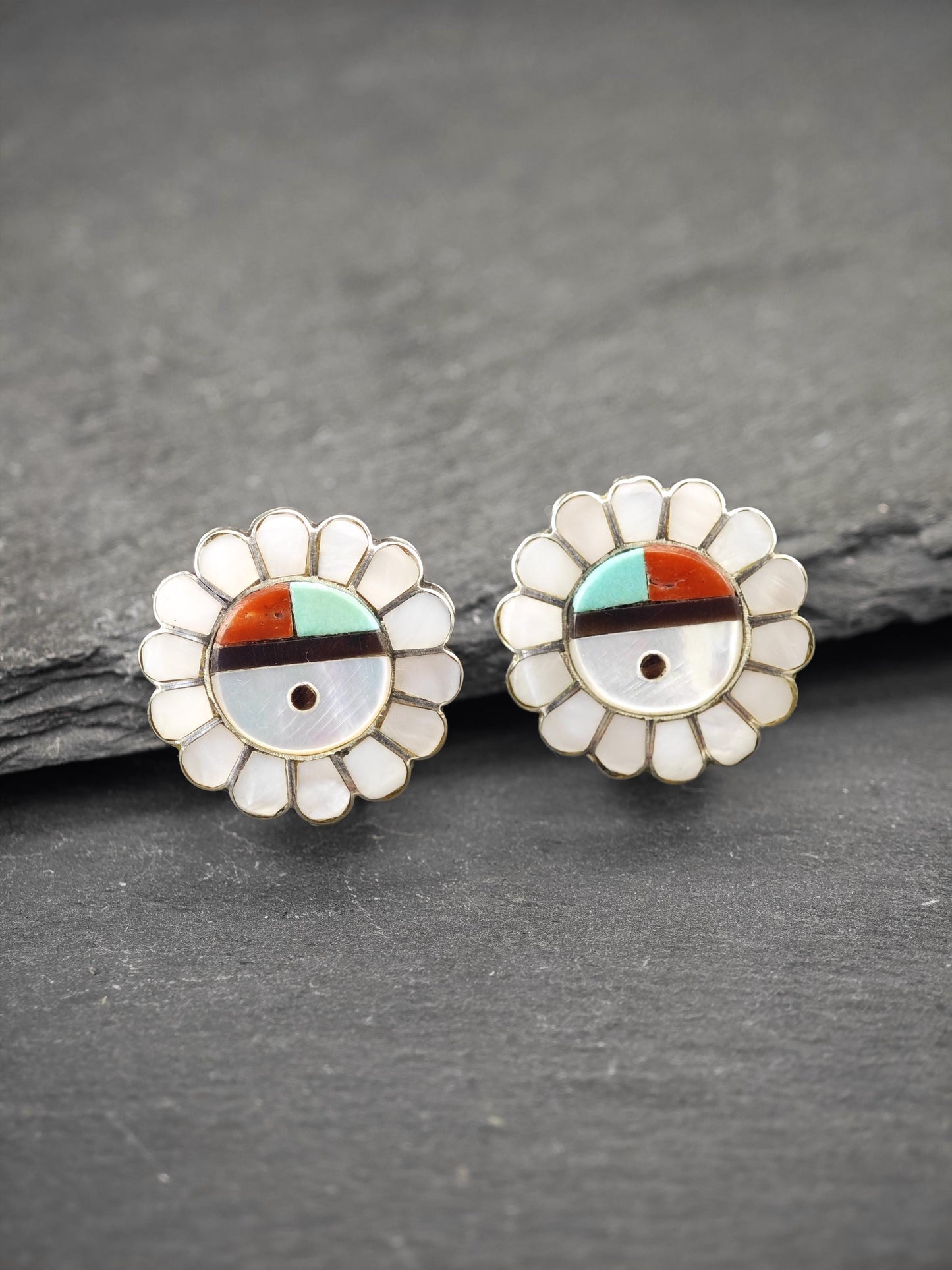 Native American, Floral Clip On Earrings Sterling Silver