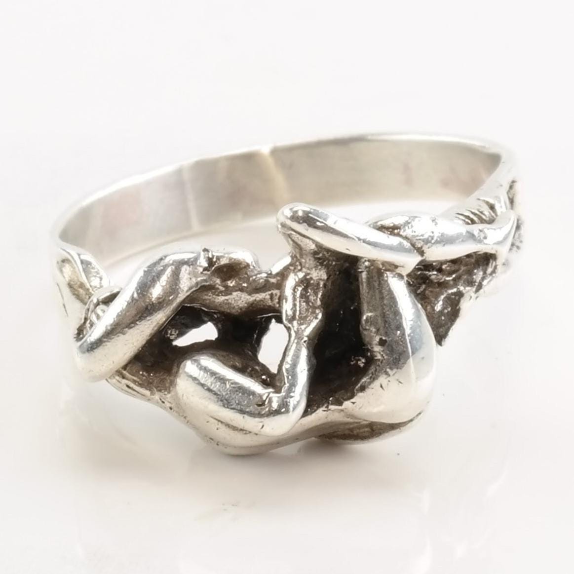 Vintage Modernist Silver Ring Abstract Love People Sterling Size 7 3/4